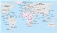 Os slogans de Turismo de todos os países em um mapa