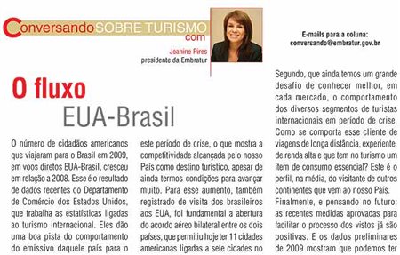 Jeanine Pires (Embratur) analisa o fluxo EUA-Brasil. Leia